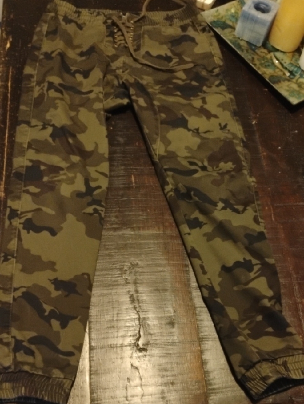 Camo Jogger Style Pants - Olive Green Camouflage